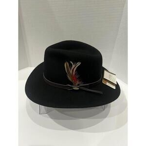 Scala‎ Classico Black Wool Felt Fedora Hat Feather Band Unisex